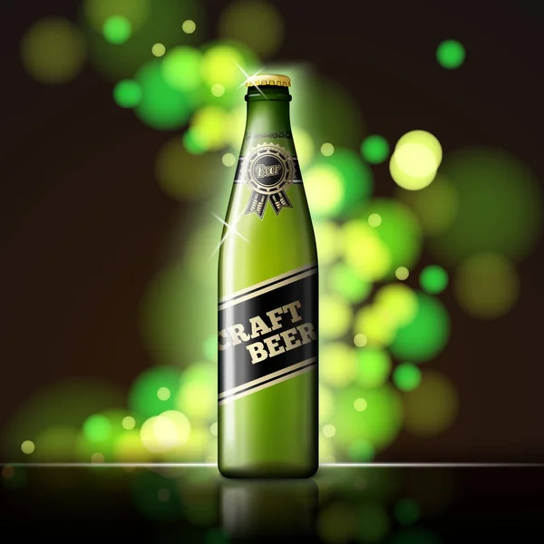 Modèle de bière vectorielle bouteille verte fond foncé — Image vectorielle