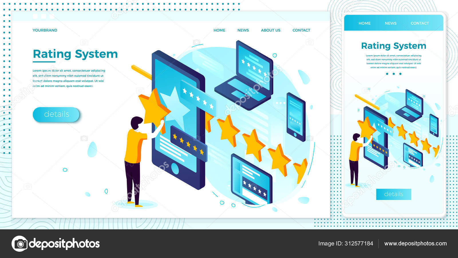 Vector illustration man with stars, rating system Stock Vector Image by ...