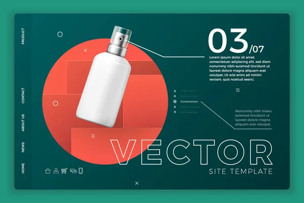 Vector frasco de spray cosmético modelo de site moderno — Vetor de Stock