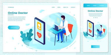 Vektör çevrimiçi sağlık danışmanlığı web doktoru seti
