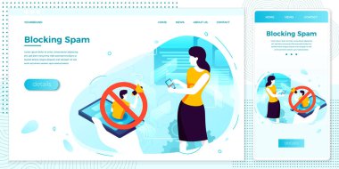 Vektör illüstrasyon kızı - cep telefonu çöp posta bloğu