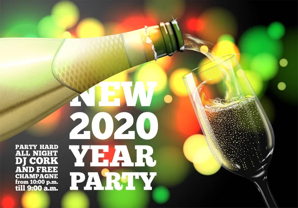 Vector New Year Banner, champagne glass and bottle — Stock Vector