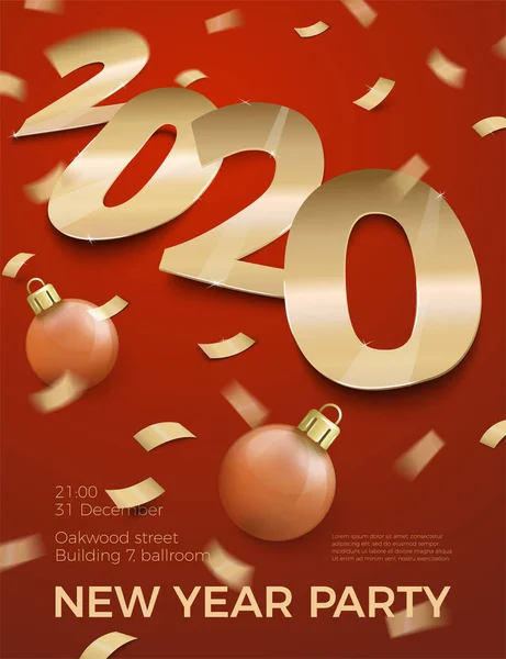 Vektor Neujahrsparty Einladung Papier Nummer 2020 — Stockvektor