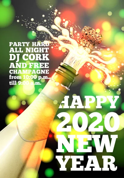 Vektor 2020 Neujahrsbanner mit Champagnerflasche — Stockvektor