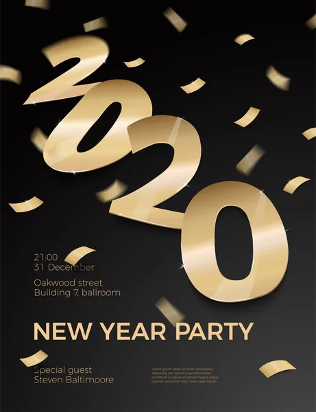 Vektor Neujahrsparty Einladung Papier Nummer 2020 — Stockvektor