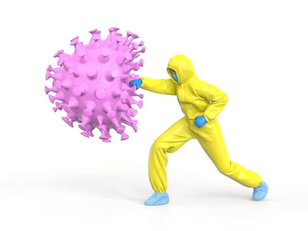 Médico en traje de materiales peligrosos luchando con el virus de la corona — Foto de Stock