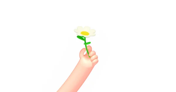 3D rengöra tecknade företag hand, kamomill blomma — Stockfoto