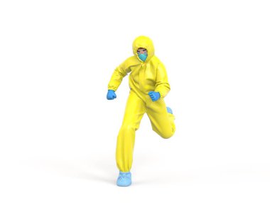 Koruyucu giysili sağlık ekibi acil çağrı üzerine çalışıyor.