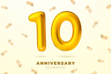 Altın balonlu vektör yıl dönümü balonu.