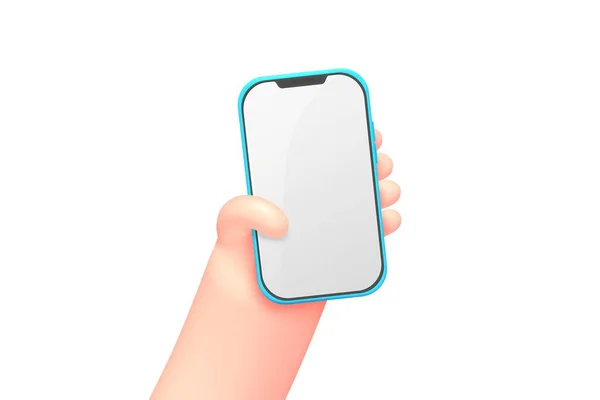 Vektor-Cartoon-Hand mit Smartphone, auf weiß — Stockvektor