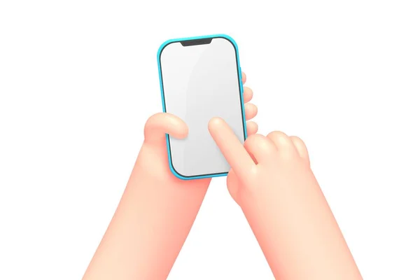 Vector cartoon hands with smart phone, scrolling — Stock Vector
