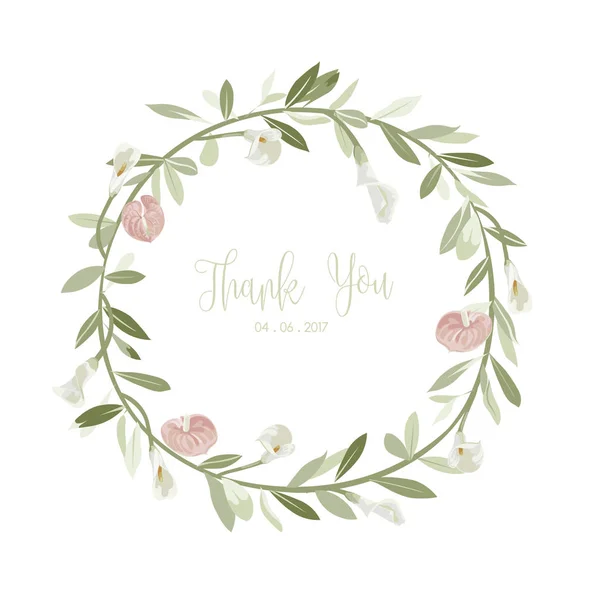 Ramo Floral Orquídeas Florecer Tarjeta Felicitación Círculo Etiqueta — Vector de stock