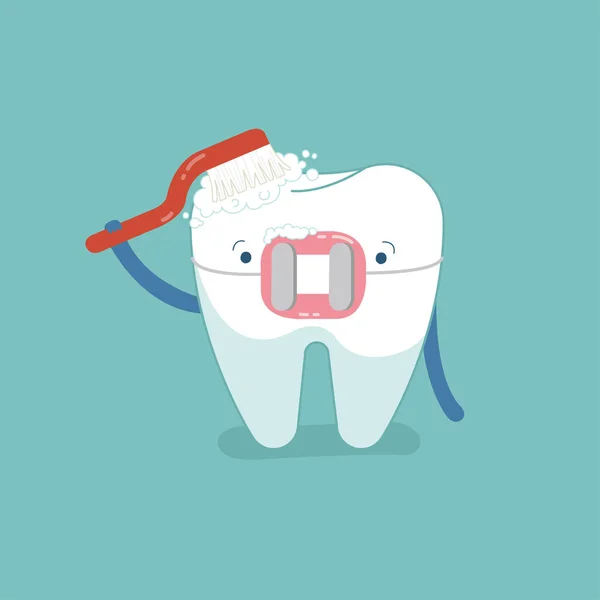 Brace Escovação Dentes Com Escova Dentes Design Desenhos Animados Dentários —  Vetores de Stock