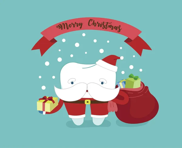 Merry Christmas Van Tandheelkundige Met Santa Claus Tand — Stockvector