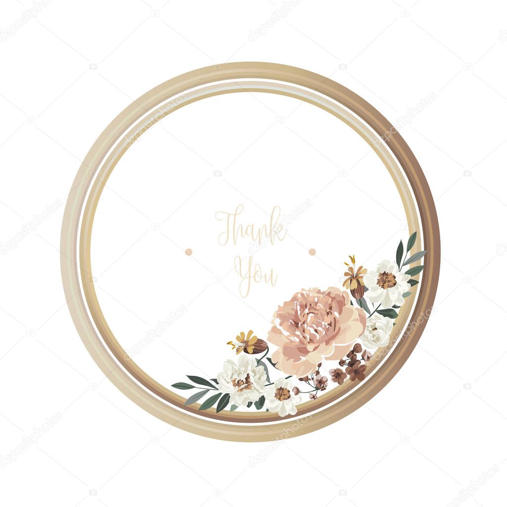 Luxury floral greeting card with orange, white, brown and yellow
