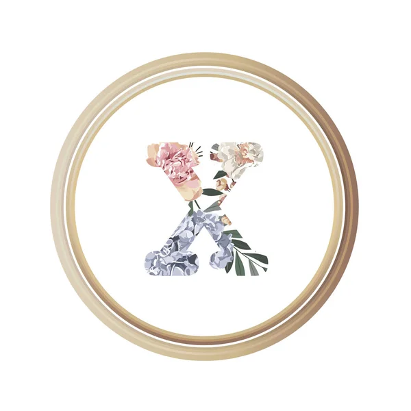 Alfabeto floral X de la tarjeta de felicitación romántica y flor — Archivo Imágenes Vectoriales