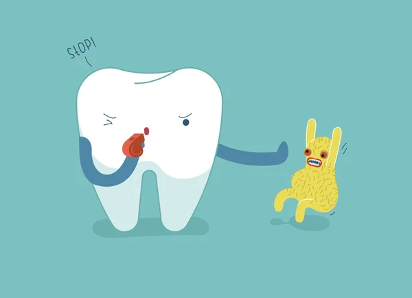 Zubu zapísknout na zastavení bakterií, zubní péče. — Stockový vektor