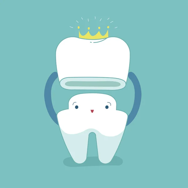Tandheelkundige kroon, tand gezet in kroon, tandheelkundige cartoon concept. — Stockvector
