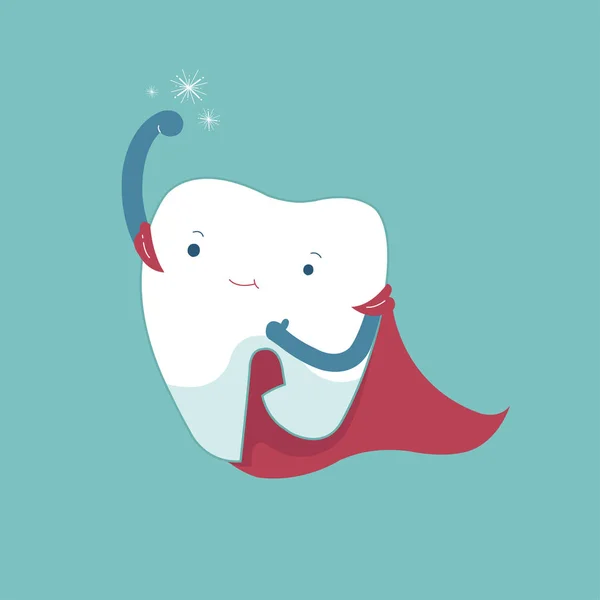 Super ząb zdrowej, stomatologicznej koncepcji kreskówki. — Wektor stockowy