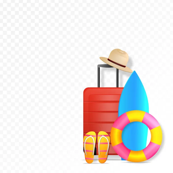 Blog Voyageur Avec Une Valise Rouge Chapeau Plage Pour Les — Image vectorielle