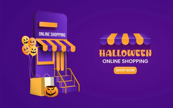 Online Halloween Sprzedaż Banner Zakupy Online Telefon Komórkowy Stronie Internetowej — Wektor stockowy