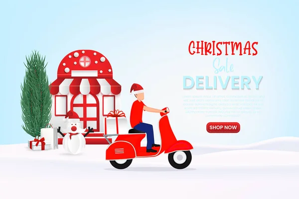 Online Christmas Banner Zakupy Dostawy Zakupy Online Telefon Komórkowy Stronie — Wektor stockowy