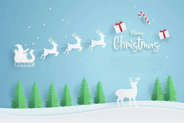 Plantilla Banner Feliz Navidad Vector Ilustración Con Estilo Corte Papel — Vector de stock