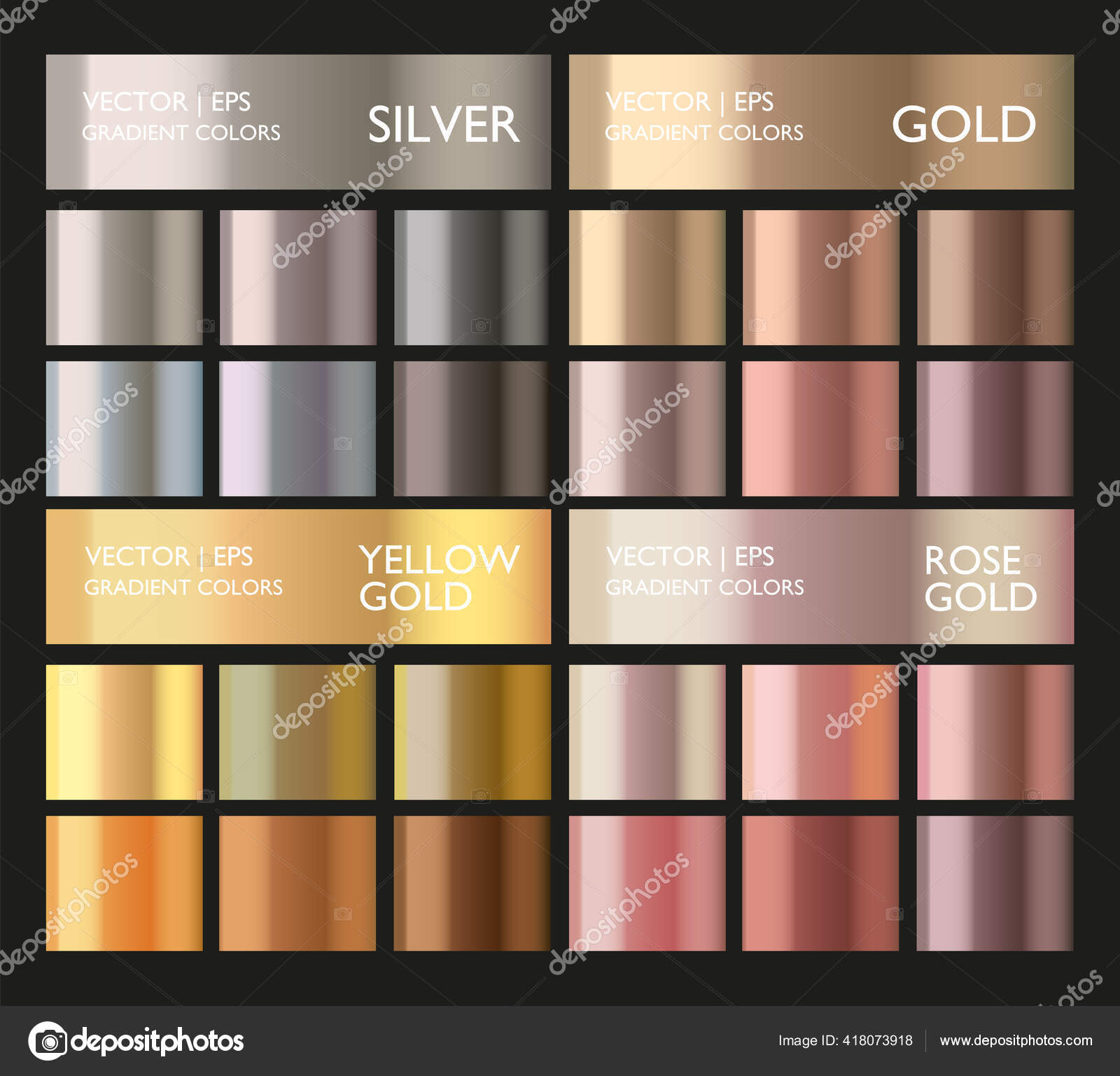 Metal Gradient Golden Color Set Metal Color Metallic Collection Gold