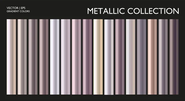 Gradiente Metallo Metallico Viola Oro Argento Bronzo Colorato Set Texture — Vettoriale Stock