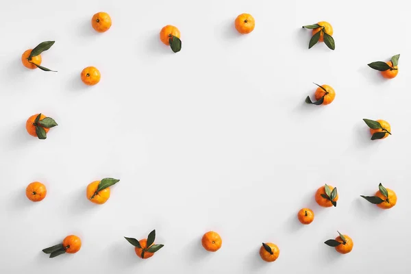 Mandarines Mûres Sur Fond Blanc Vue Dessus Couché Plat Avec — Photo
