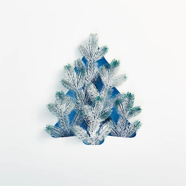 Noel Concept Minimal Arbre Noël Forme Branche Sapin Neigeux Composition — Photo