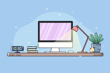 Düz çizgiler vektör pc ile modern ofis tasarımları