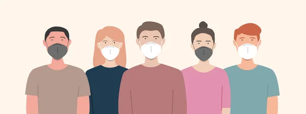 Groep Mensen Met Medische Maskers Ter Voorkoming Van Ziekten Griep — Stockvector