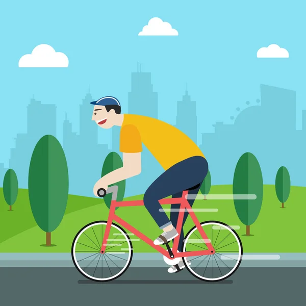 Ciclismo Ciudad Mientras Está Vacaciones Trabajar Diseño Plano Vectorial — Vector de stock