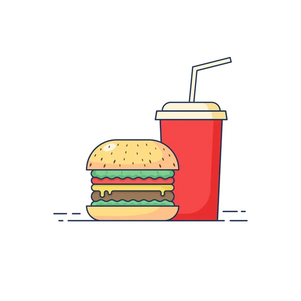 Burger Drink Flat Design Vector Illustration — Stock Vector