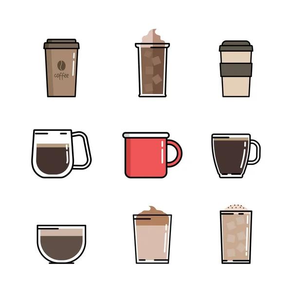 Coffee Установить Плоский Дизайн Векторная Иллюстрация — стоковый вектор