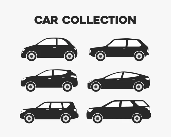 Conjunto Formas Negras Modernas Icono Cars Ilustración Vectorial — Vector de stock
