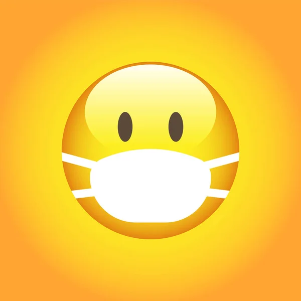 Emoji Dengan Masker Mulut Putih Wajah Kuning Topeng Bedah Putih - Stok Vektor