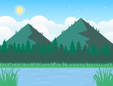 Gün boyunca dağların, ormanların ve nehirlerin düz manzarası