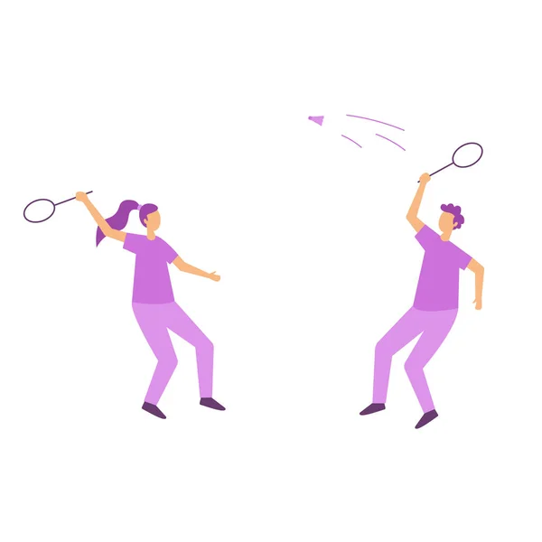 Man Vrouw Spelen Badminton — Stockvector