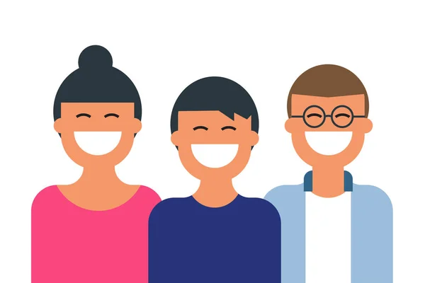 Tři Mladí Muži Ženy Šťastně Usmívají Smějí — Stockový vektor