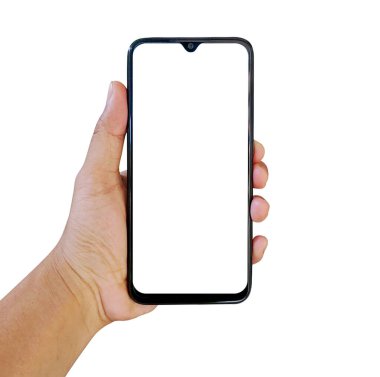 Düz bir yüzeyde duran boş ekranlı akıllı telefon çerçevesiz. Infographic Business web sitesi tasarımı veya telefon uygulaması ve diğer tasarım ihtiyaçları için Yüksek Çözünürlük Vektörü.