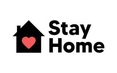 Evde kalmanın sloganları ve sembolleri. Kampanyalar ya da COVID-19 korona virüsünün koruyucu önlemleri. Evde kalıp alıntılar yap. Coronavirus, COVID-19 koruma logosu..