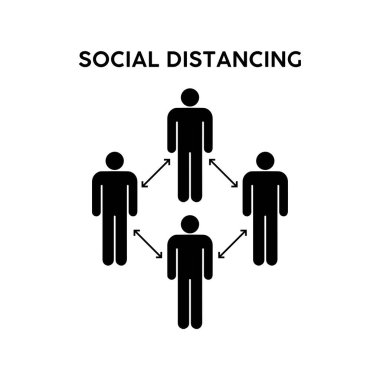 Siyah renkli sosyal uzaklık simgesi. 1-2 metrelik mesafeyi koruyun. Coronovirüs salgını koruyucu. Vektör illüstrasyonu