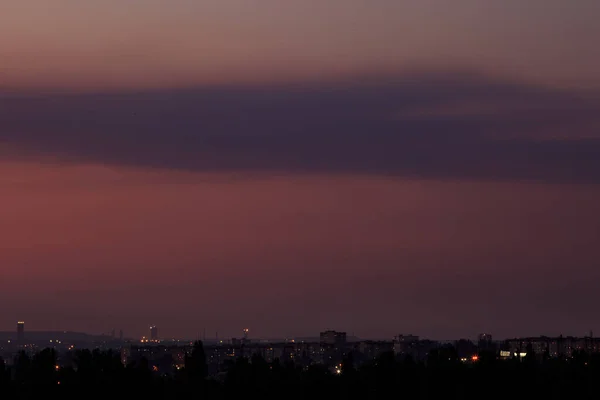 Panorama Över Solnedgången Eller Gryningen Himlen Över Staden — Stockfoto