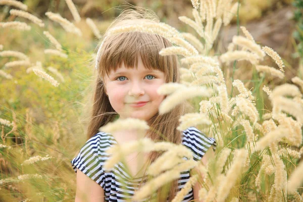 Retrato Uma Menina Olhos Azuis Espiguetas — Fotografia de Stock