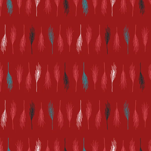 Patrón Sin Costura Oreja Hierba Vertical Vectorial Rojo Simple Garabato — Archivo Imágenes Vectoriales