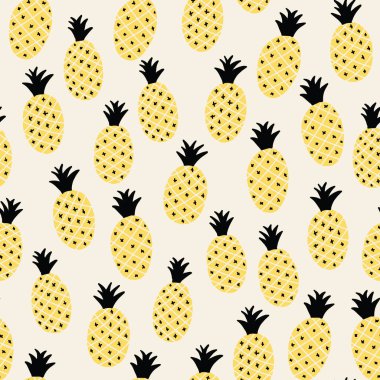 Vector doodle meyve deseni sarıda. Basit ananas tekrar eder. Arka plan, duvar kağıdı, ambalaj kağıdı, ambalaj, moda için harika..