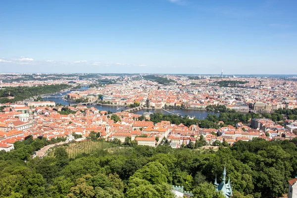 Panoramic view prague river bridges charles bridge sunny