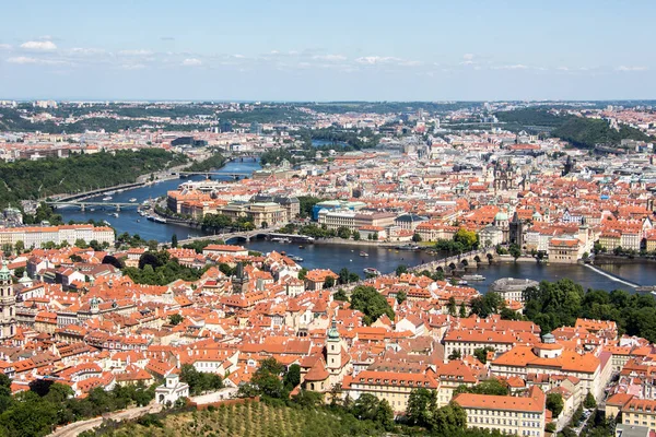 Prague panorama charles bridge river from mountain skyview Stock Image